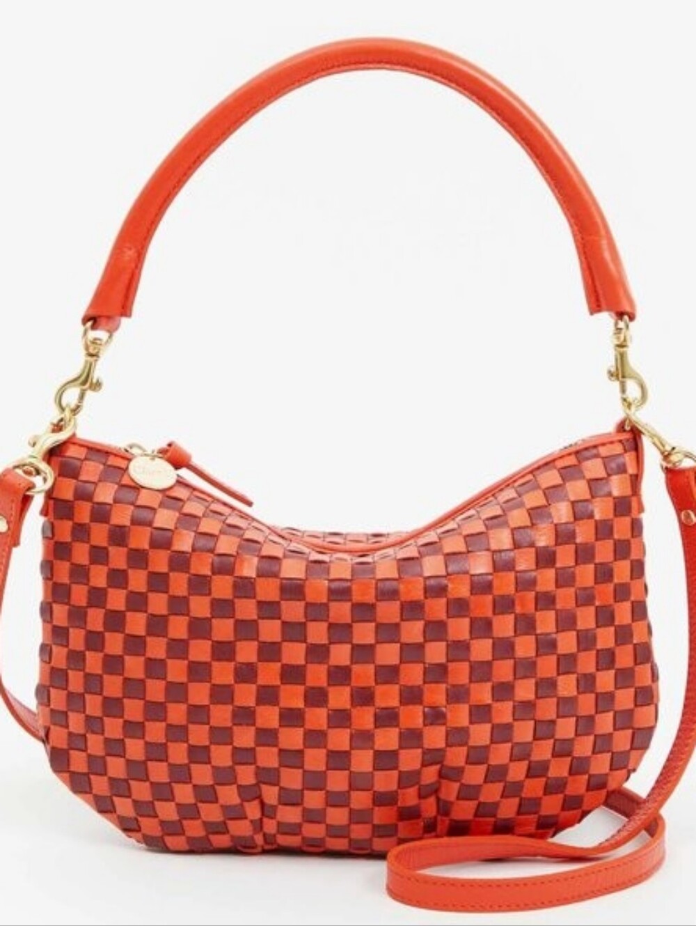 NEW CLARE V PETIT MOYEN MESSENGER BAG - BRIGHT POPPY BORDEAUX WOVEN CHECKER